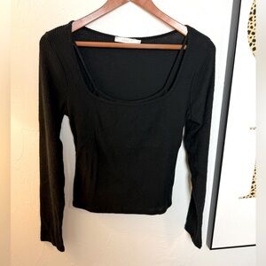 Black Ribbed Long Sleeve Top